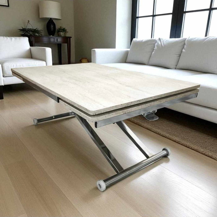 Hanah Home Mesa de Comedor Extensible Yan - Travertino, Cromo Hanah Home Mesa de Comedor Extensible Yan - Travertino, Cromo